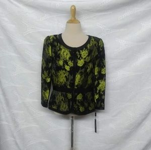 Tahari Black Green Floral Jacket